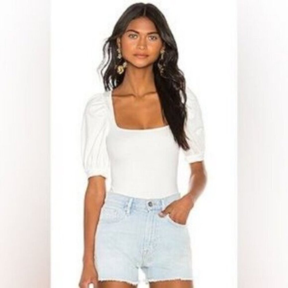 LPA Women's White Half Sleeves Square Neck Bria Bodysuit Size Medium